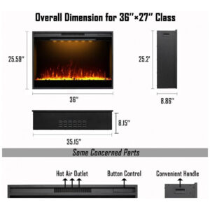 Lareira Elétrica Masarflame 91x65cm 1500W Chamas LED Borda Ultra Fina Embutir 110V