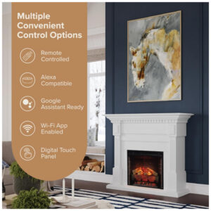 Lareira Elétrica Modern Ember 140x121cm 1500W Alexa WiFi Chamas LED Portátil 110V