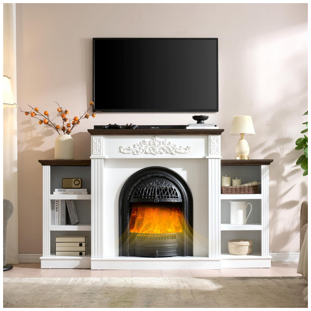 Lareira Elétrica SOOWERY 196x115cm 1400W Rack TV90 Farmhouse Portátil 110V