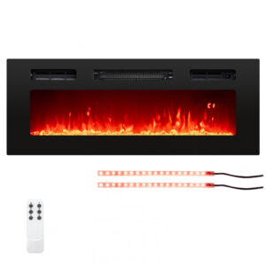Lareira Elétrica Tangkula 91x35cm 1500W LED 12 Cores Pedras Cristal Embutir 110V