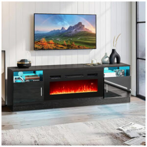 Lareira Elétrica Tangkula 91x35cm 1500W LED 12 Cores Pedras Cristal Embutir 110V