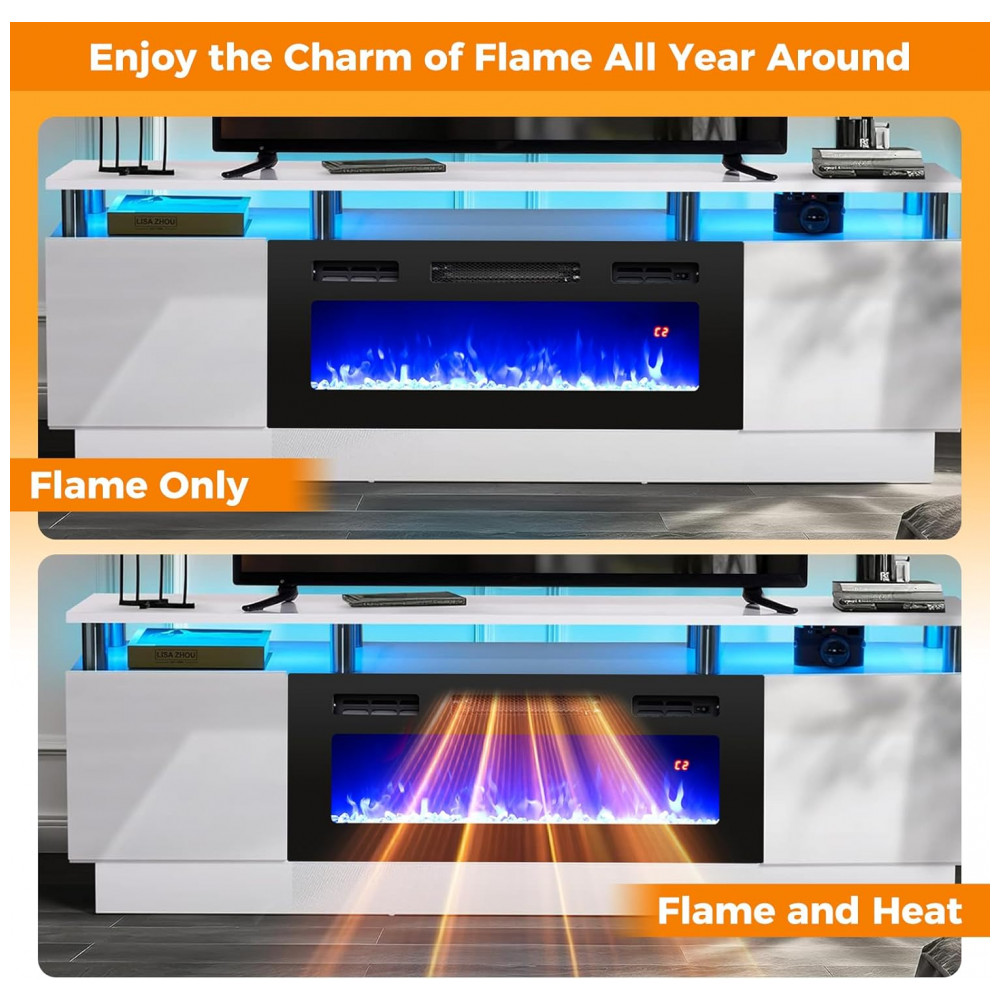 Lareira Elétrica Tangkula 91x35cm 1500W LED 12 Cores Pedras Cristal Embutir 110V