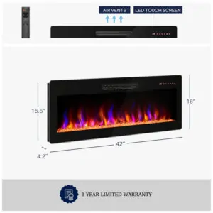 Lareira Elétrica Belleze 107x41cm 1400W 16 Cores LED Touch Embutir 110V