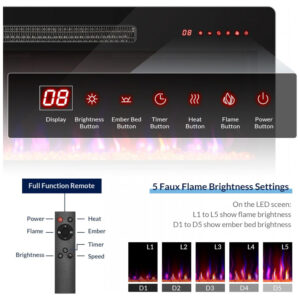 Lareira Elétrica Belleze 107x41cm 1400W 16 Cores LED Touch Embutir 110V