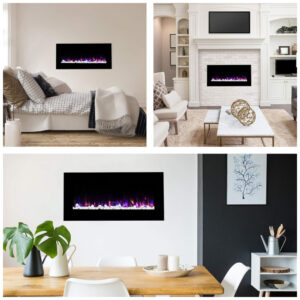 Lareira Elétrica Northwest 107x51cm 1500W Chamas LED Timer Parede 110V