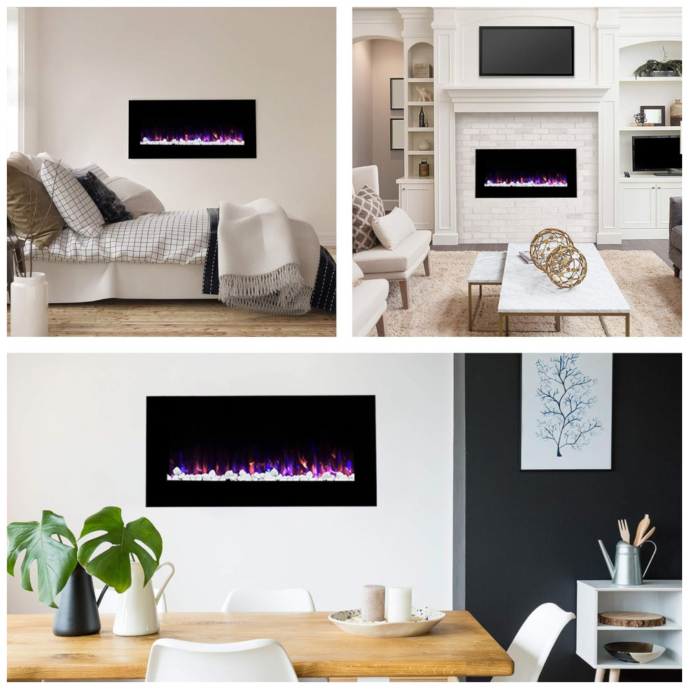 Lareira Elétrica Northwest 107x51cm 1500W Chamas LED Timer Parede 110V
