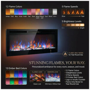 Lareira Elétrica Chic Muse 127x46cm 1500W WiFi Alexa 12 Cores Embutir 110V