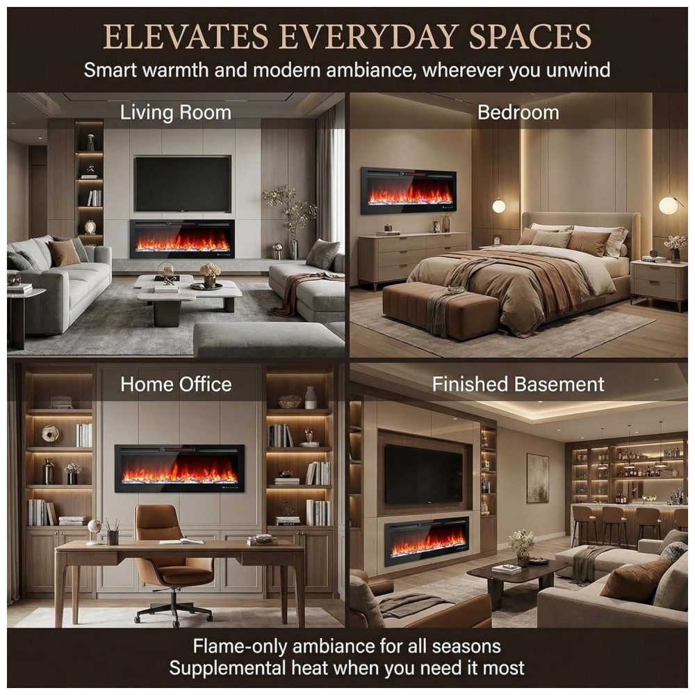 Lareira Elétrica Chic Muse 127x46cm 1500W WiFi Alexa 12 Cores Embutir 110V