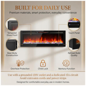 Lareira Elétrica Chic Muse 127x46cm 1500W WiFi Alexa 12 Cores Embutir 110V