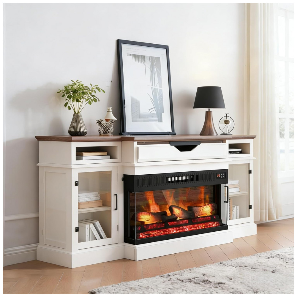 Lareira Elétrica ROVSUN 91x44cm 1400W Chamas 20 Cores 3D Embutir 110V