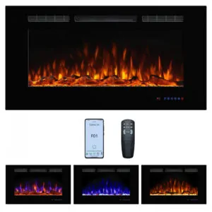 Lareira Elétrica Dreamflame 107x55cm 1500W Chamas 3 Cores Embutir 110V