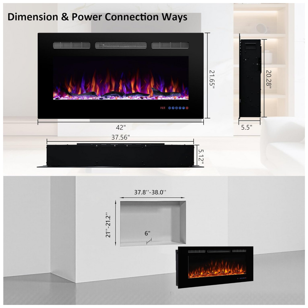Lareira Elétrica Dreamflame 107x55cm 1500W Chamas 3 Cores Embutir 110V
