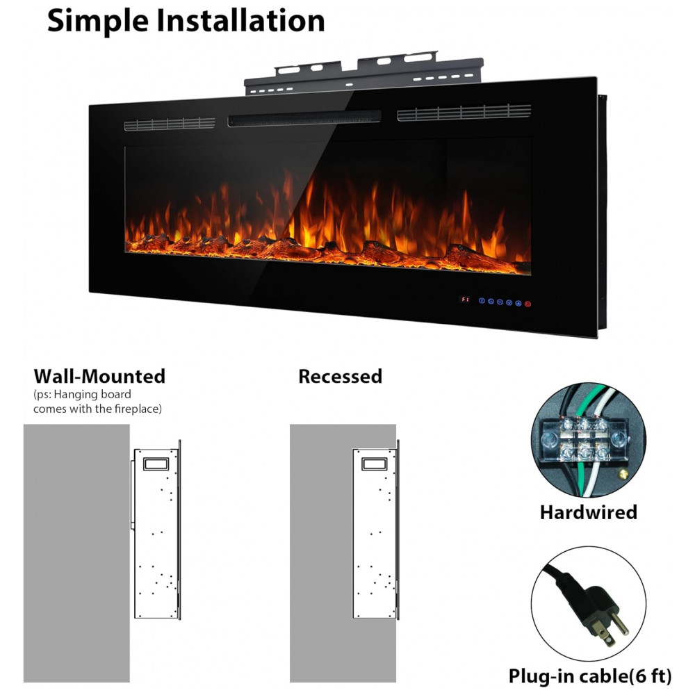 Lareira Elétrica Dreamflame 107x55cm 1500W Chamas 3 Cores Embutir 110V