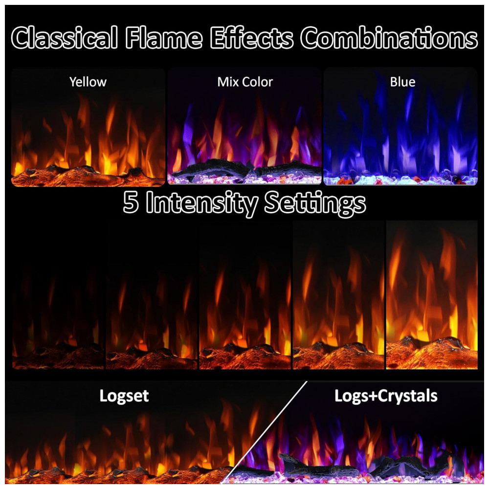 Lareira Elétrica Dreamflame 107x55cm 1500W Chamas 3 Cores Embutir 110V
