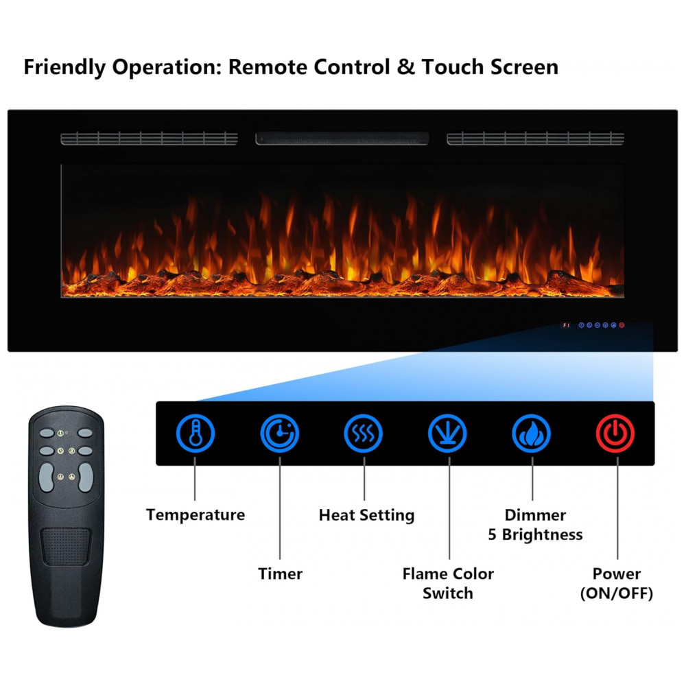 Lareira Elétrica Dreamflame 107x55cm 1500W Chamas 3 Cores Embutir 110V