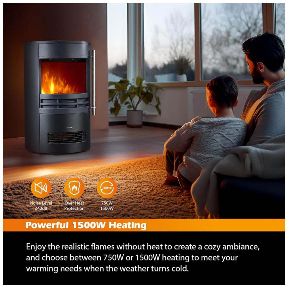 Lareira Elétrica KINSING 46x46x74cm 1500W Chamas LED 3D Timer Portátil 110V