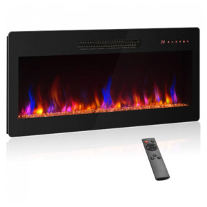 Lareira Elétrica Belleze 91x41cm 1400W Chamas LED 16 Cores Embutir 110V