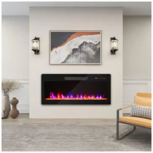 Lareira Elétrica Belleze 91x41cm 1400W Chamas LED 16 Cores Embutir 110V