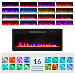Lareira Elétrica Belleze 91x41cm 1400W Chamas LED 16 Cores Embutir 110V