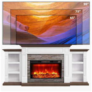 Rack TV Lareira Elétrica HolliWill 203x95cm 1400W Chamas LED Rustico 110V