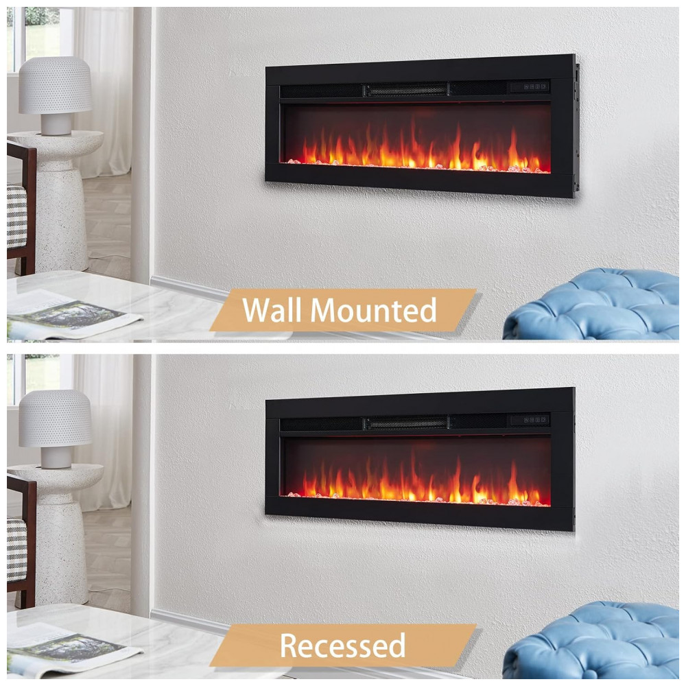 Lareira Elétrica Efiretric 92x33cm 1500W Chamas LED 9 Cores Embutir 110V