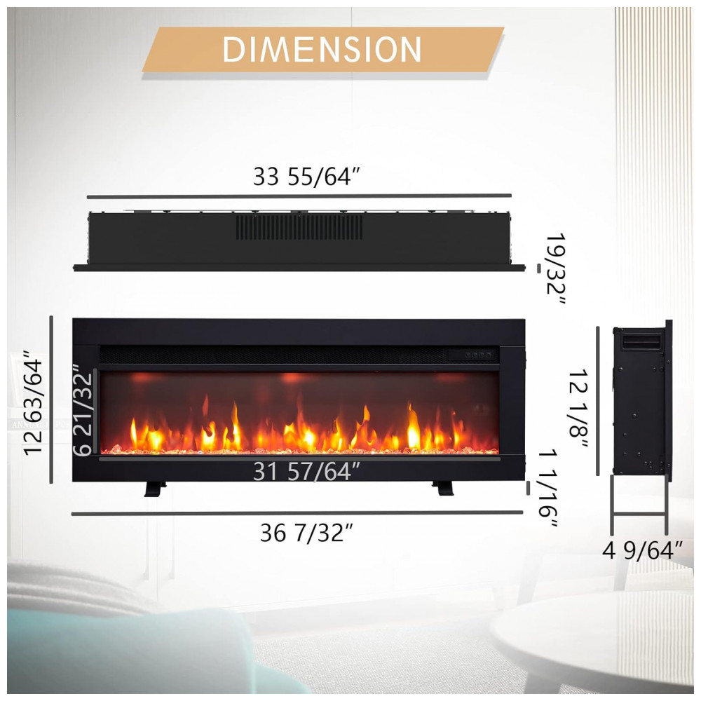 Lareira Elétrica Efiretric 92x33cm 1500W Chamas LED 9 Cores Embutir 110V