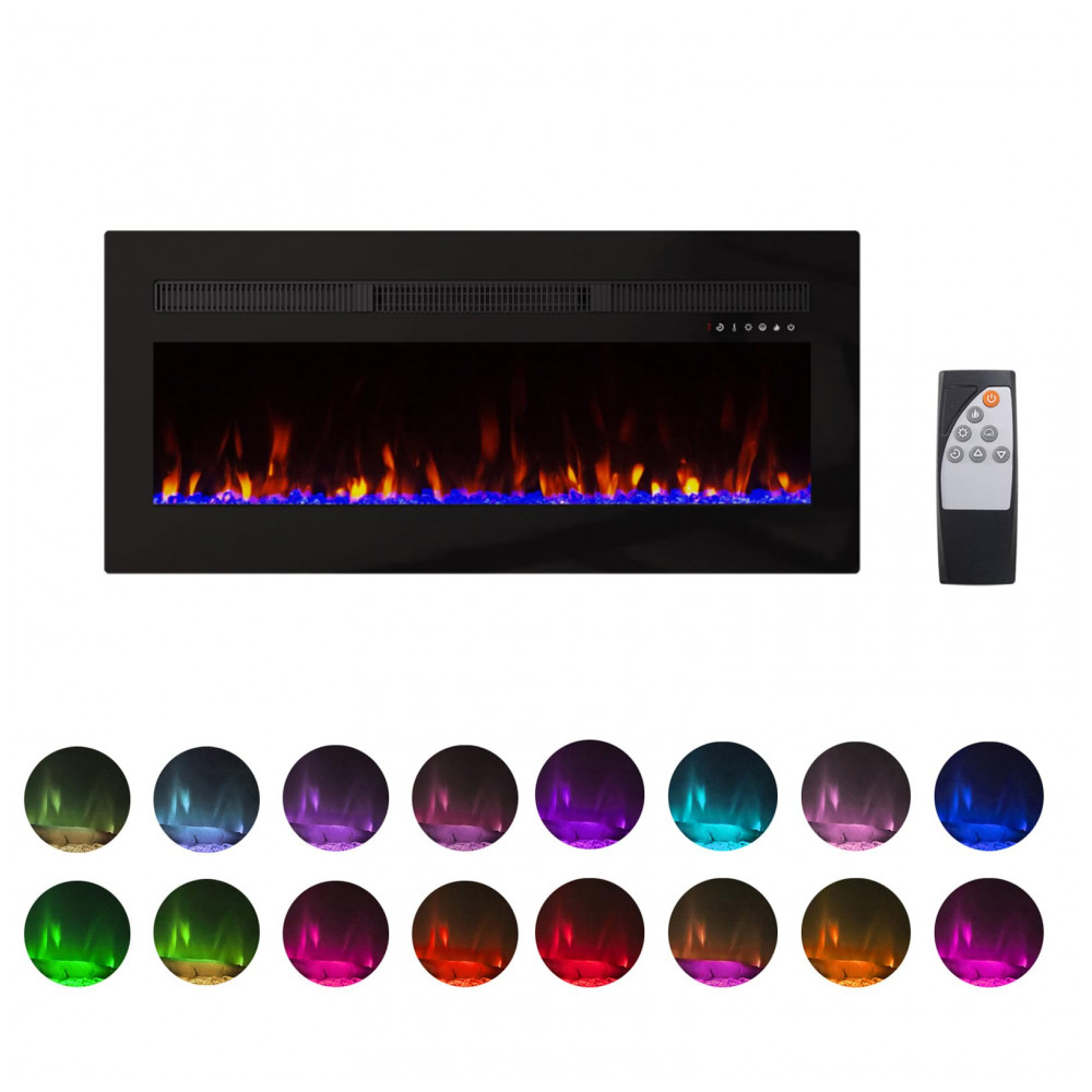 Lareira Elétrica Panana 127x48cm 1400W 20 Cores LED Timer Embutir 110V