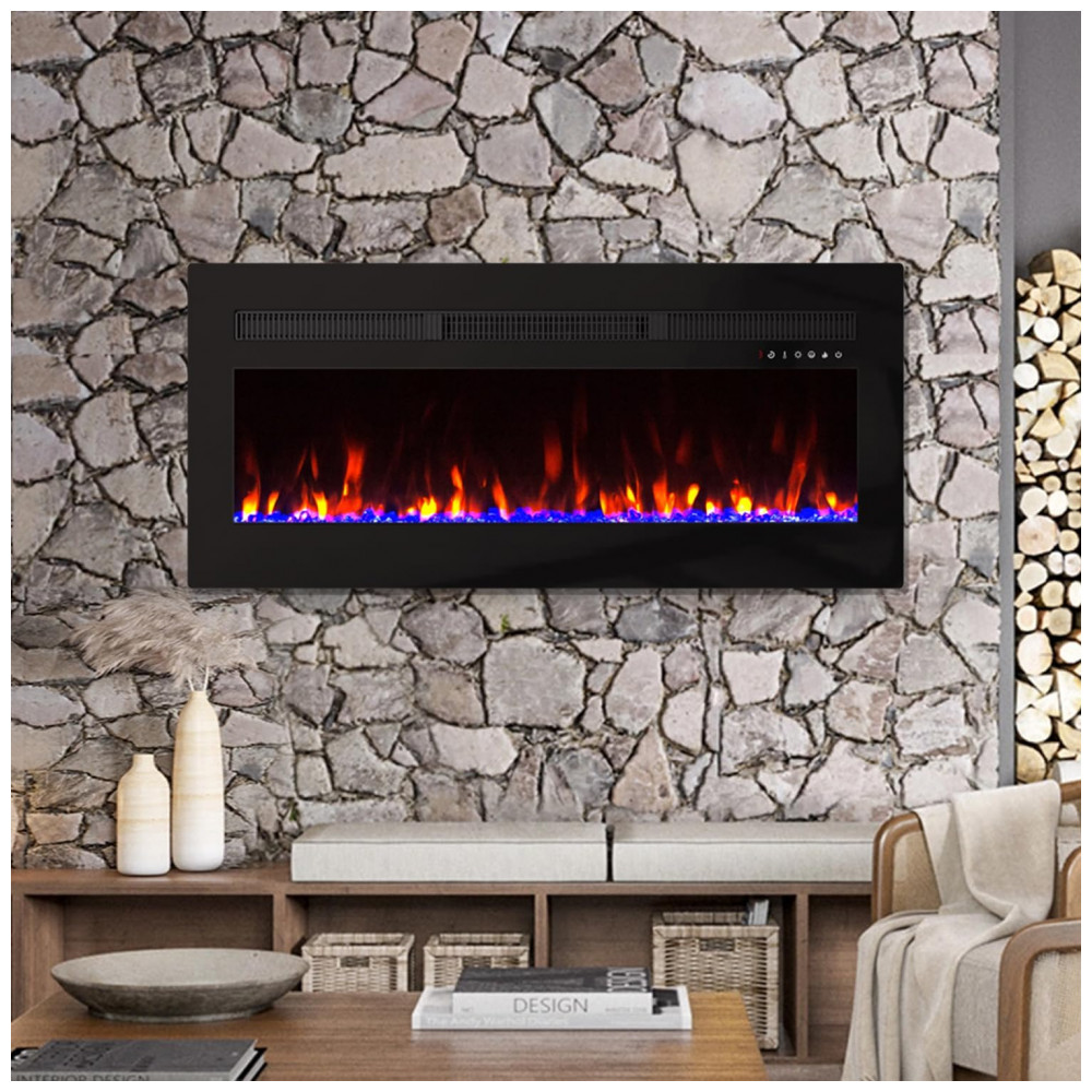 Lareira Elétrica Panana 127x48cm 1400W 20 Cores LED Timer Embutir 110V