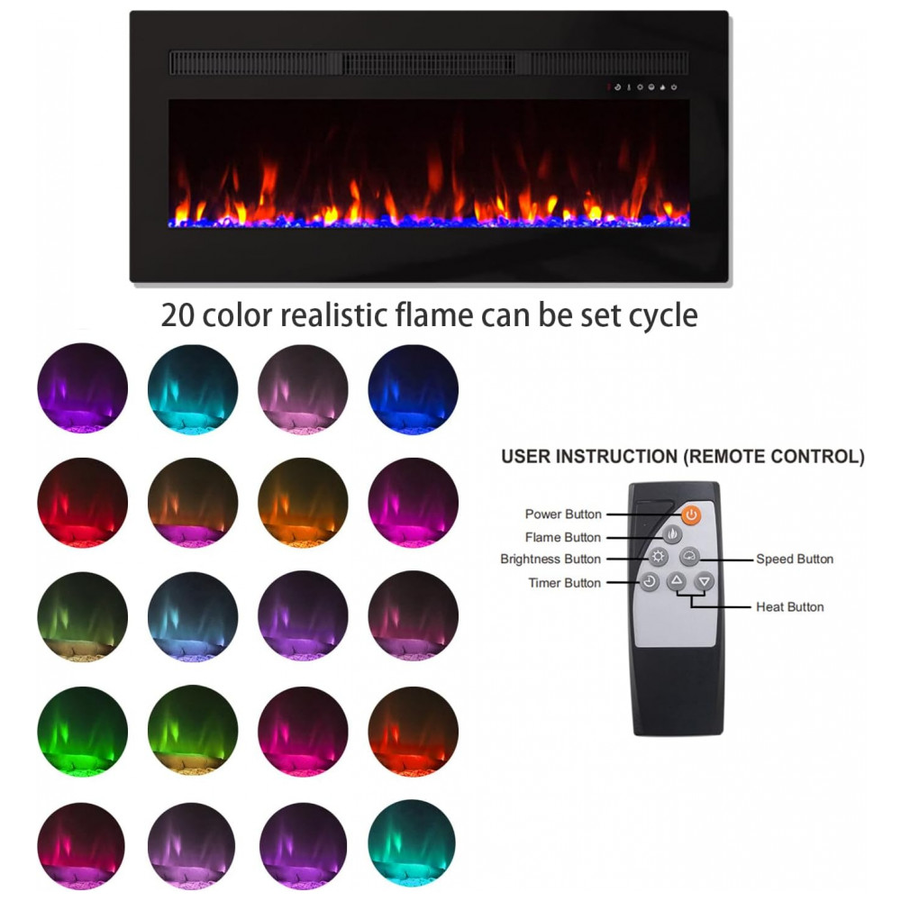 Lareira Elétrica Panana 127x48cm 1400W 20 Cores LED Timer Embutir 110V