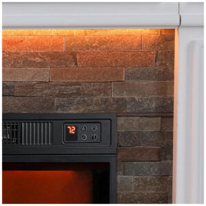 Lareira Elétrica LGHM 110x93cm 1400W Mantel Pedra Chamas LED 16 Cores 110V