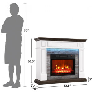 Lareira Elétrica LGHM 110x93cm 1400W Mantel Pedra Chamas LED 16 Cores 110V