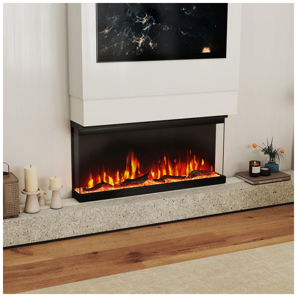 Lareira Elétrica Tangkula 91x44cm 1500W 12 Cores Chamas 3 Lados Embutir 110V