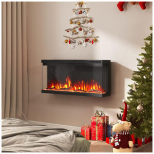 Lareira Elétrica Tangkula 91x44cm 1500W 12 Cores Chamas 3 Lados Embutir 110V