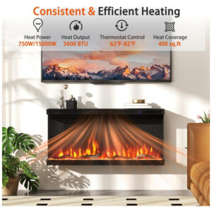 Lareira Elétrica Tangkula 91x44cm 1500W 12 Cores Chamas 3 Lados Embutir 110V