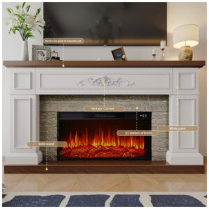 Lareira Elétrica BLANKSPACE 152x92cm 1400W Rack TV Madeira Branco 110V