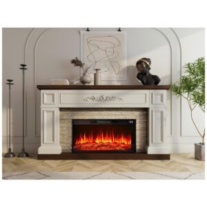 Lareira Elétrica BLANKSPACE 152x92cm 1400W Rack TV Madeira Branco 110V