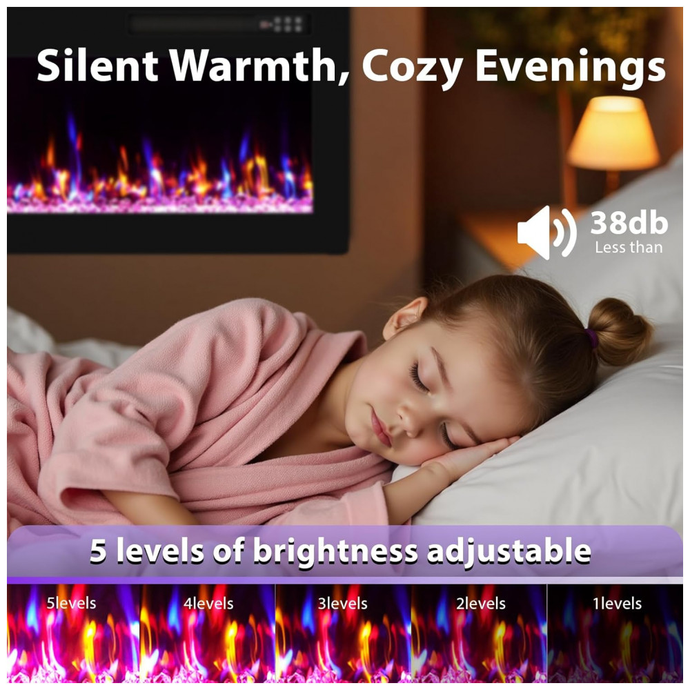 Lareira Elétrica BreezehHeat 183x46cm 1500W Chamas LED 12 Cores Embutir 110V