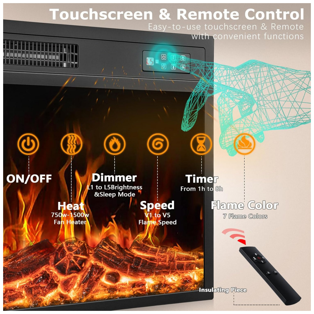 Lareira Elétrica PUKAMI 92x87cm 1500W Chamas 3D Rack TV Portátil 110V