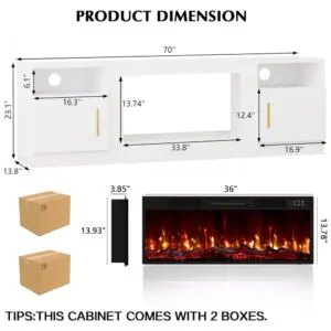 Rack TV Lemberi 178x59cm Lareira Elétrica 1500W Chamas 3D LED Branco 110V
