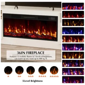 Rack TV Lemberi 178x59cm Lareira Elétrica 1500W Chamas 3D LED Branco 110V