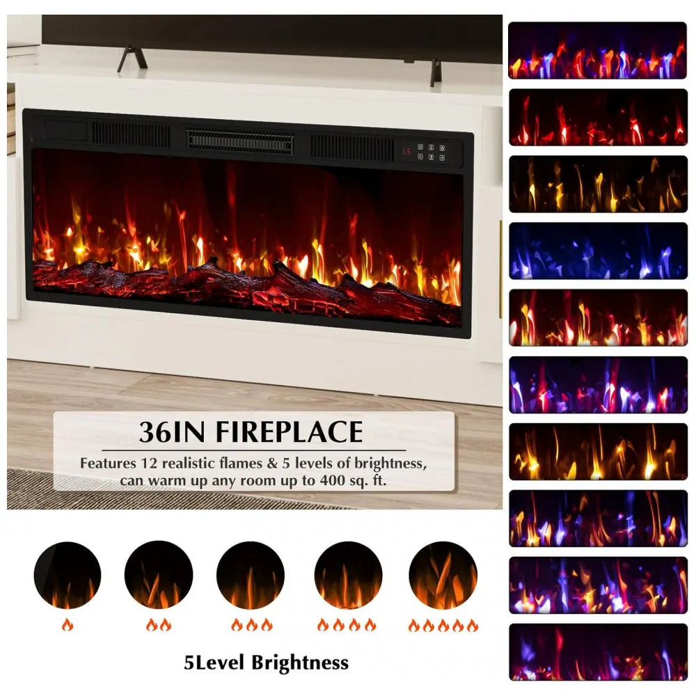 Rack TV Lemberi 178x59cm Lareira Elétrica 1500W Chamas 3D LED Branco 110V