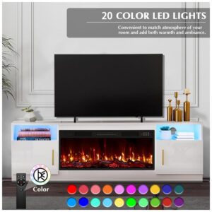 Rack TV Lemberi 178x59cm Lareira Elétrica 1500W Chamas 3D LED Branco 110V