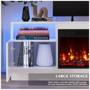 Rack TV Lemberi 178x59cm Lareira Elétrica 1500W Chamas 3D LED Branco 110V