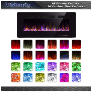 Lareira Elétrica Xbeauty 107x46cm 1500W Chamas LED 12 Cores Embutir 110V