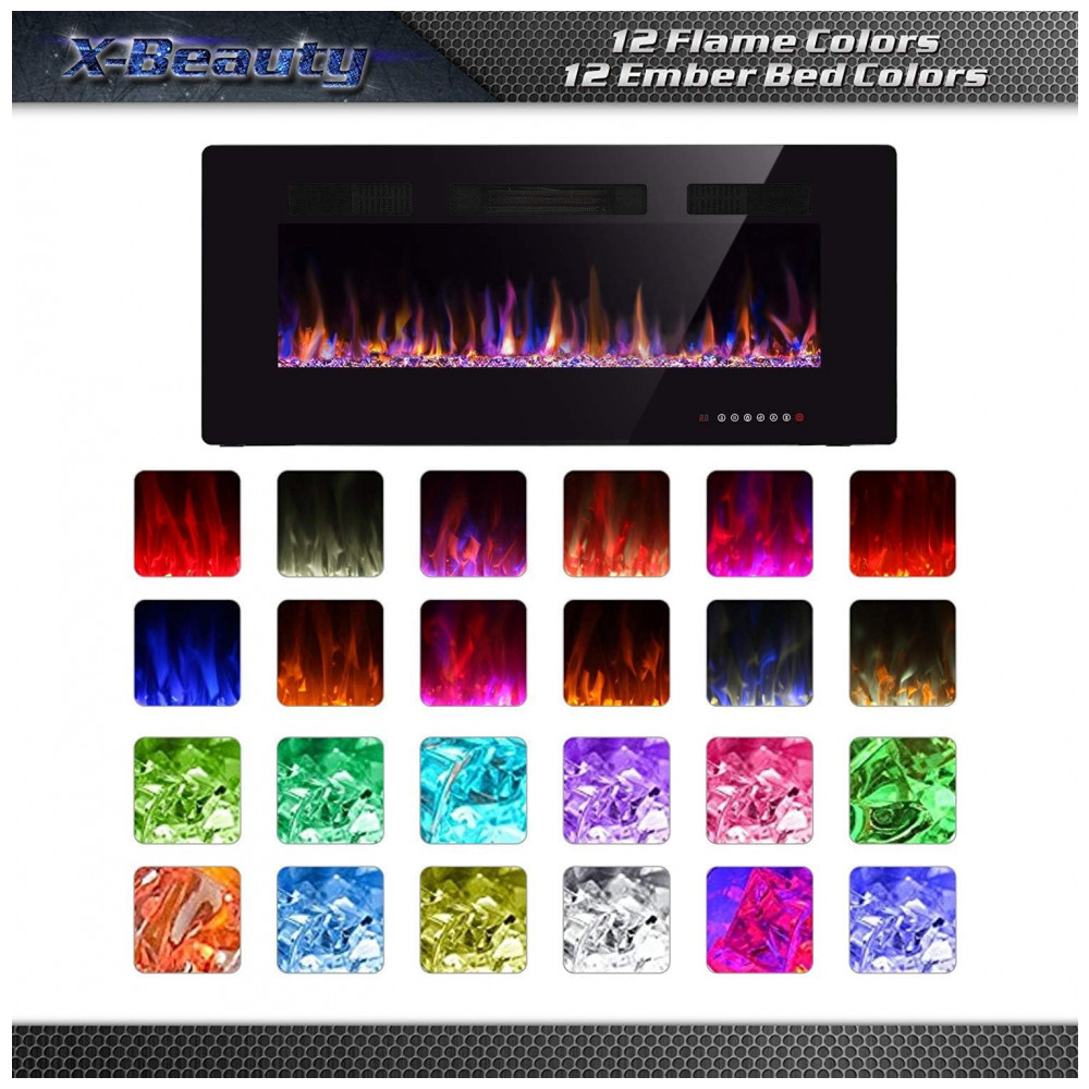 Lareira Elétrica Xbeauty 107x46cm 1500W Chamas LED 12 Cores Embutir 110V