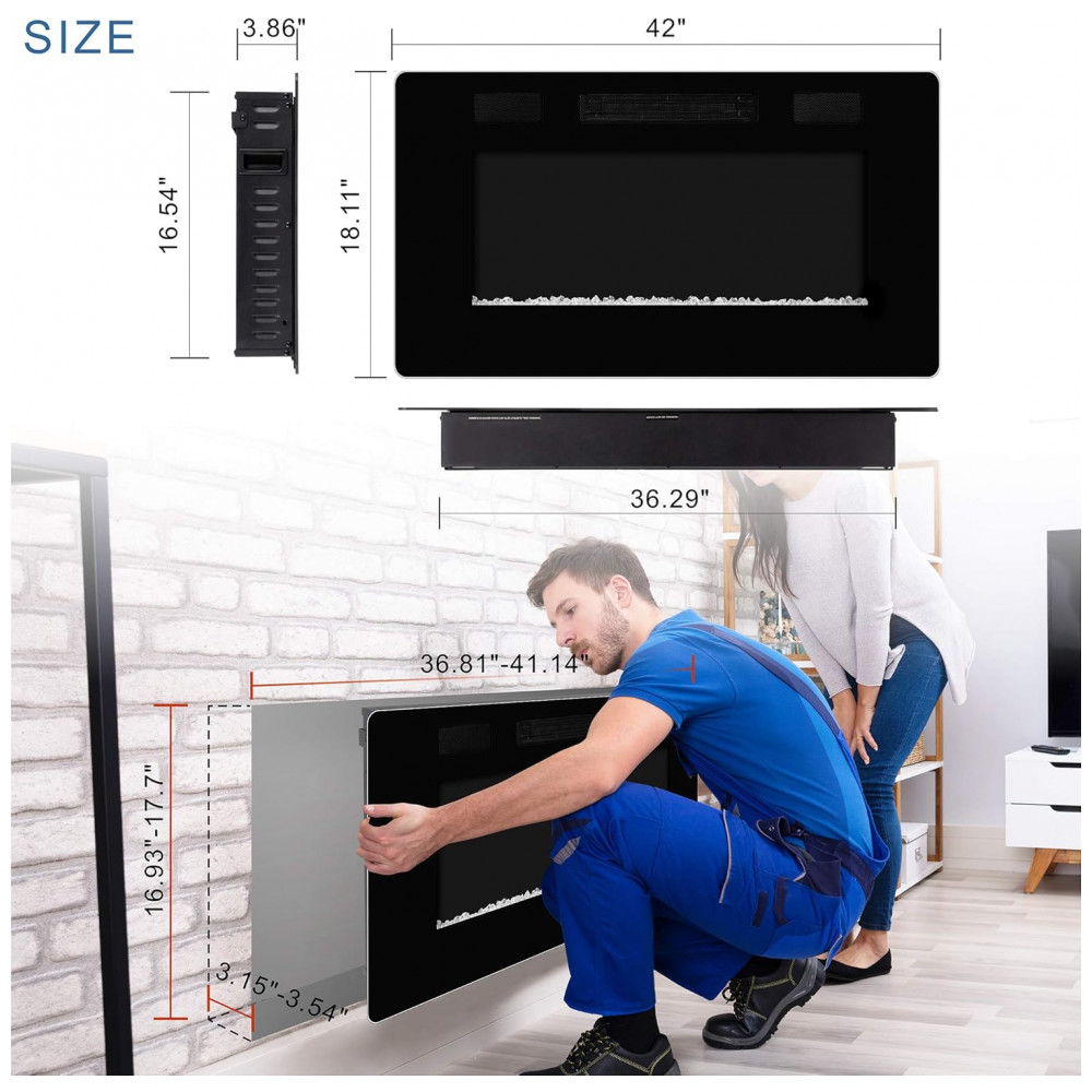 Lareira Elétrica Xbeauty 107x46cm 1500W Chamas LED 12 Cores Embutir 110V