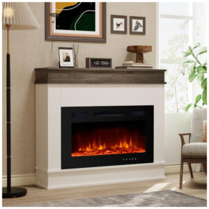 Lareira Elétrica ERGOSOFT 123x84cm 1500W Chamas 3D LED Móvel TV Branco 110V