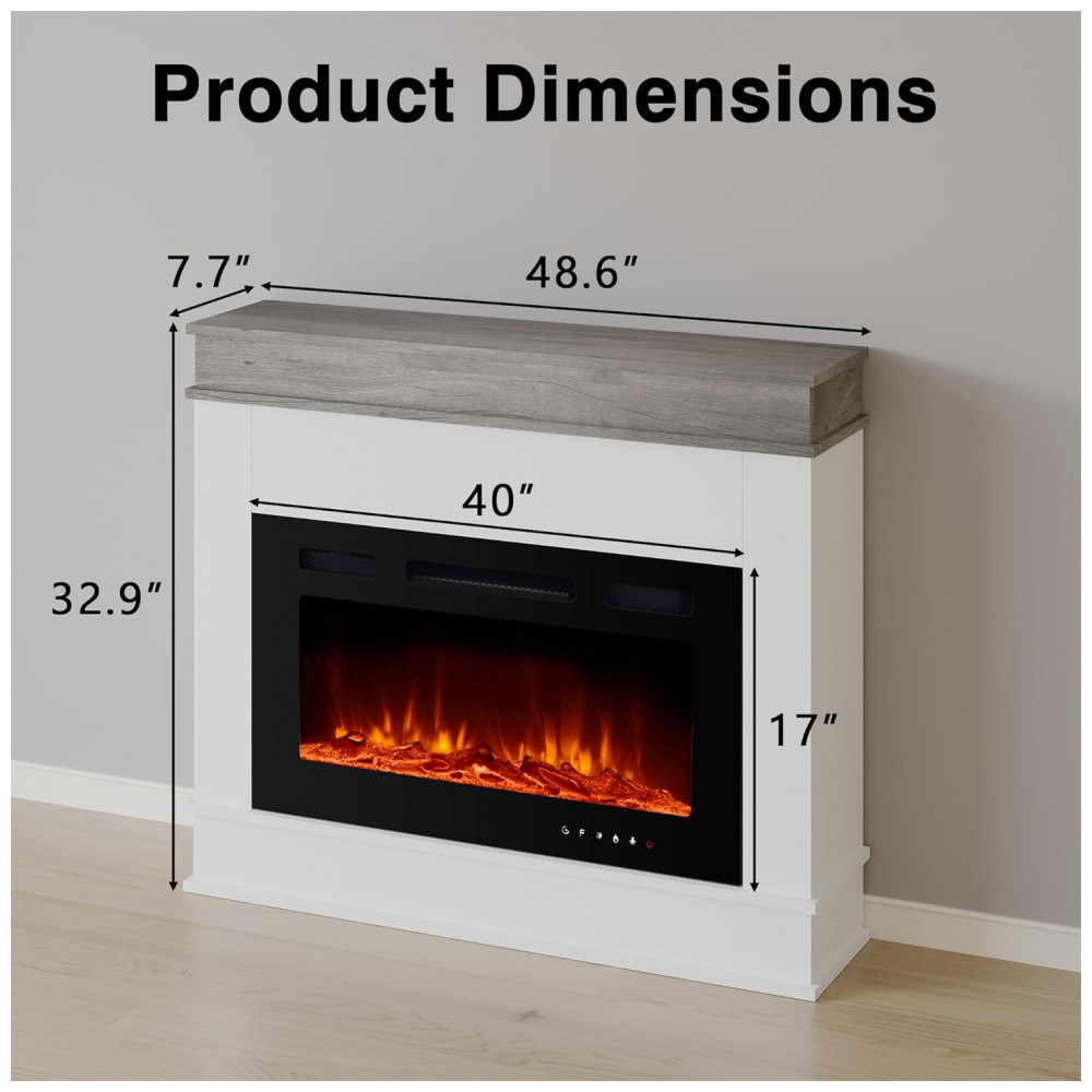 Lareira Elétrica ERGOSOFT 123x84cm 1500W Chamas 3D LED Móvel TV Branco 110V