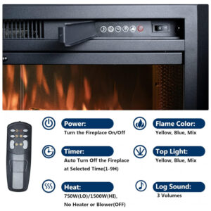 Lareira Elétrica Velaychimney 90x54cm 1500W Chamas LED Som Embutir 110V
