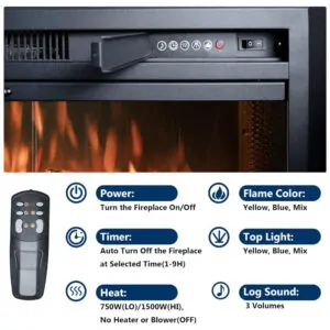 Lareira Elétrica Velaychimney 90x54cm 1500W Chamas LED Som Embutir 110V